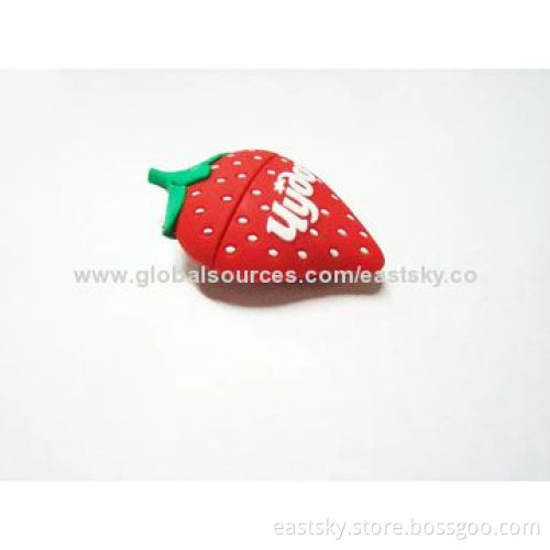 Customized strawberry-shaped USB flash drive, made of soft PVC material, OEM orders are welcomeNew